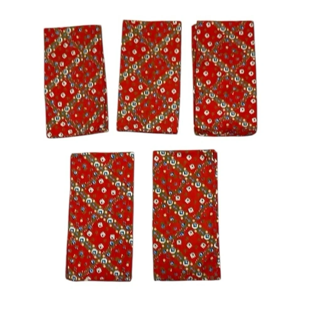 Vintage Napkins,  Red Calico Cotton, 5
